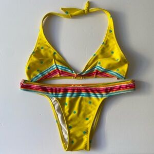 Yellow Polka Dot Bikini Size Small itty bitty multicolor